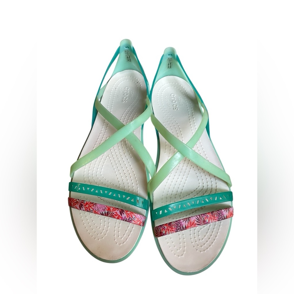 Crocs Isabella Iconic Jelly Strappy Sandals  Womens 10W Flats Leaf Print Green